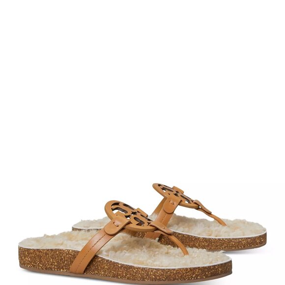 Tory Burch Women's Miller Cloud Shearling Thong Sandals Size 6.5 NIB